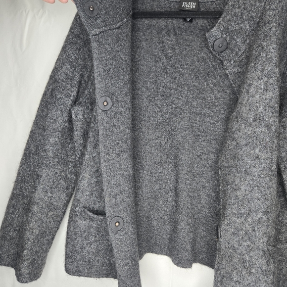 Eileen Fisher Womens Sz. PS Gray Wool Blend Sweater Front Button Up - Picture 4 of 10